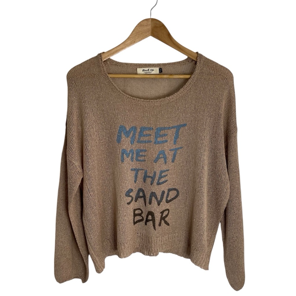 Beach Life Tan Meet Me at the Sand Bar Tan Long Sleeve Top Size Small/Medium